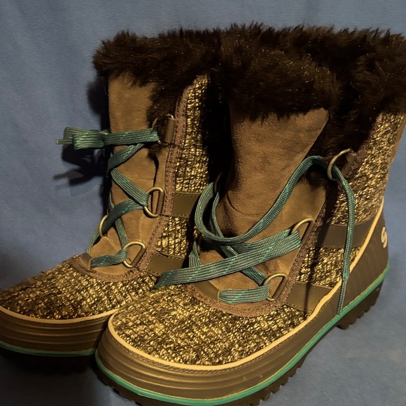 Sorel Shoes - Sorel Brown Knit Faux-Fur Trim Winter Boot with Teal Accents